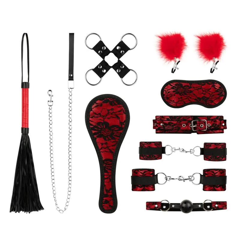 Bedroom Fantasies - Lace & Leather Look - 8-teiliges Bondage Set - Rot