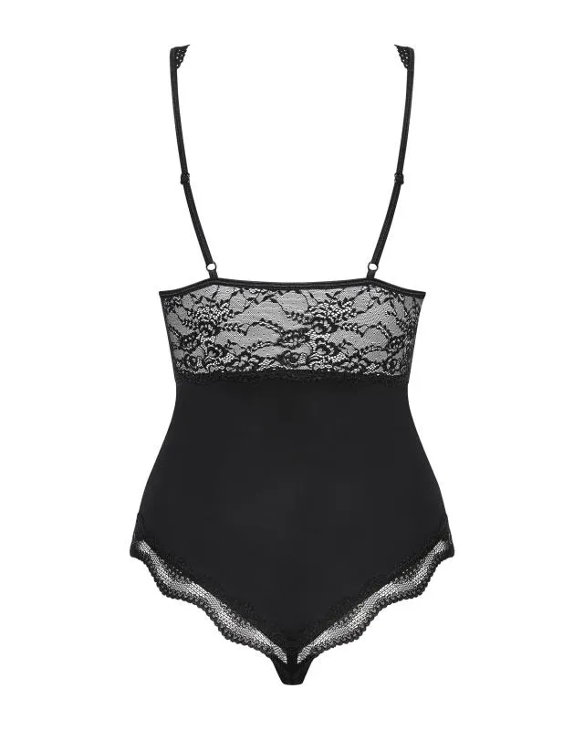 Stringbody mit Spitze - Schwarz
