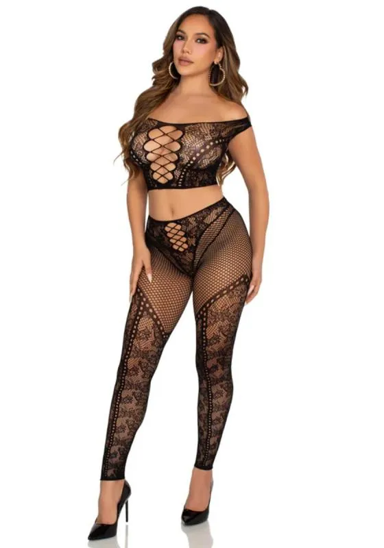 Leg Avenue – Off-Shoulder Crop Top & Legging Set – Schwarz