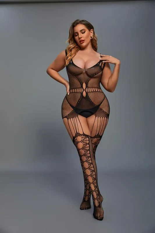 Catsuit mit Straps-Design Schwarz - Curvy