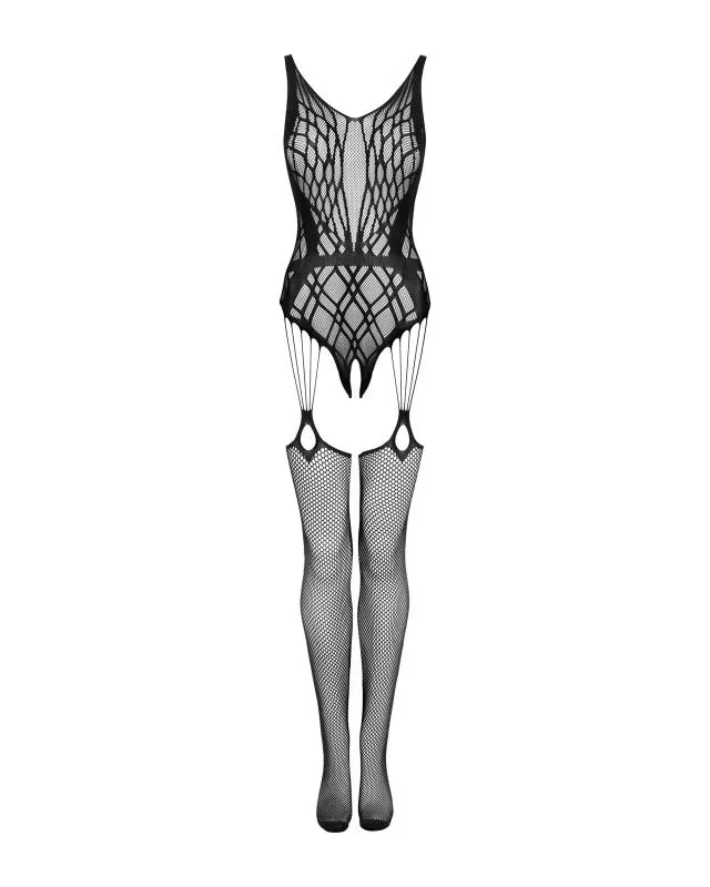 Bodystocking mit offenem Schritt - Schwarz
