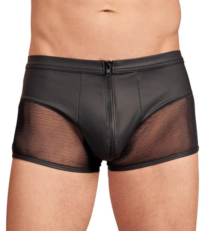 Herren Boxershort mit Reißverschluss in Lederoptik - Schwarz