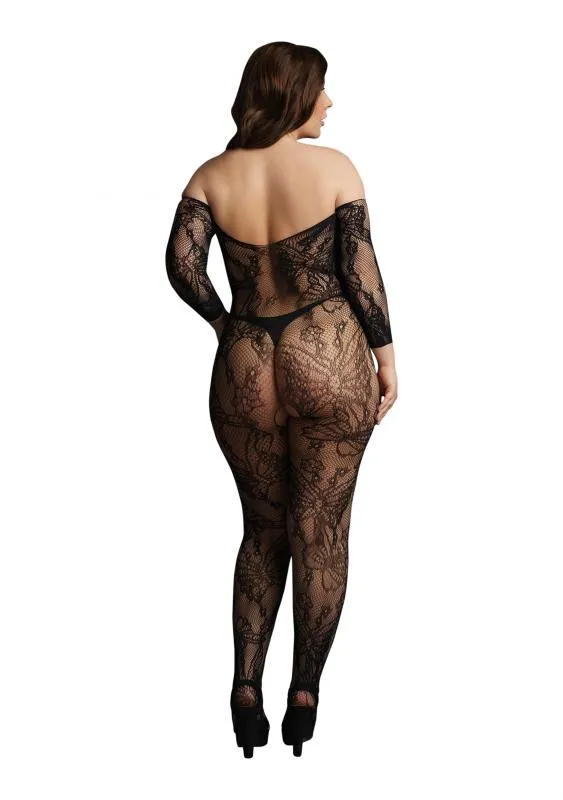 Catsuit für Kurven mit langen Ärmeln schwarz