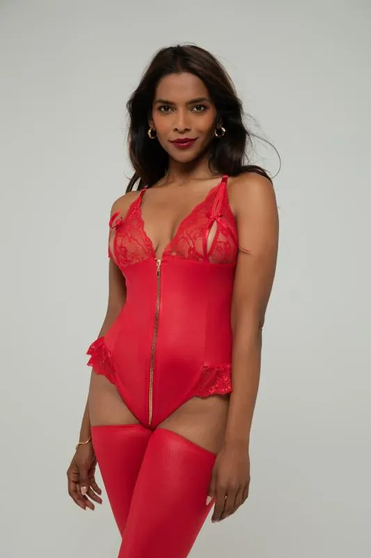 Christine - Wetlook ouvert Body Christelle - Rot
