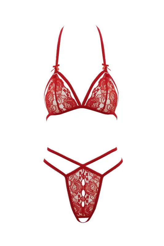 Cottelli Lingerie – Spitzen-Set mit Offenem String – Rot