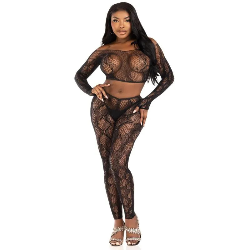Leg Avenue - Python Crop Top und Leggings Set - Schwarz