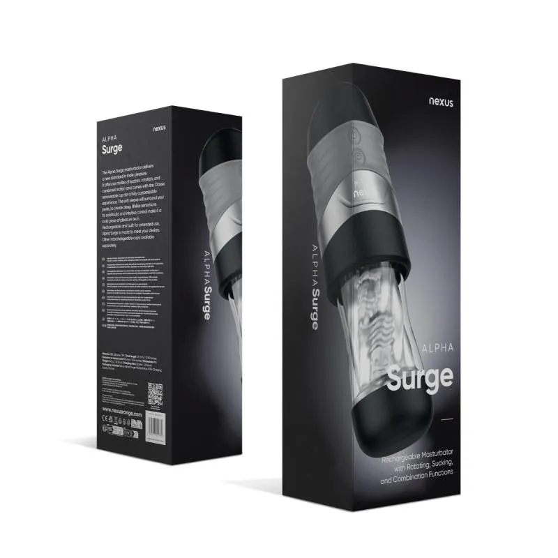 Nexus – Alpha Surge Masturbator mit Rotation & Saugfunktion – Schwarz