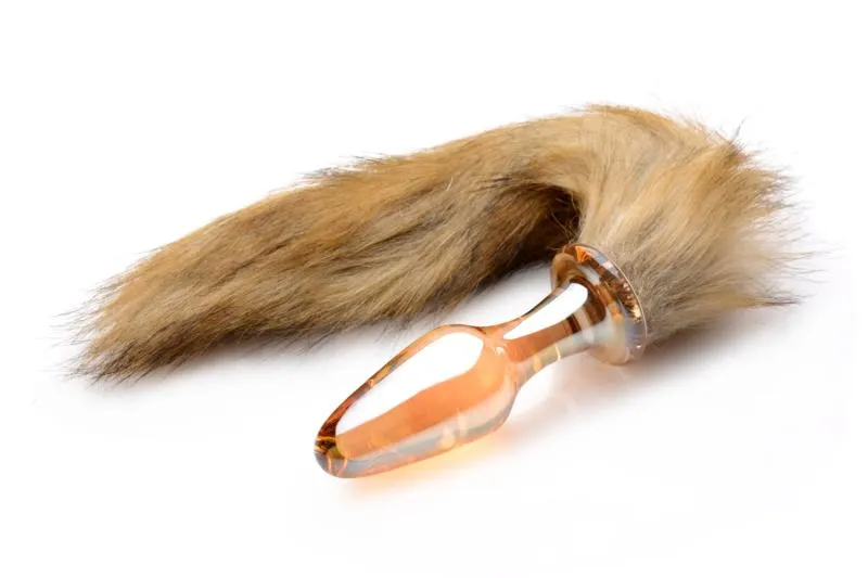 TAILZ - Glas-Analplug mit Fuchsschwanz - Orange mit Kunstfell
