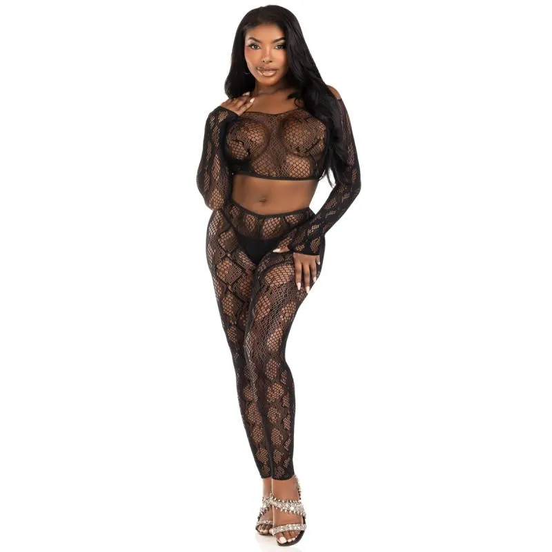Leg Avenue - Python Crop Top und Leggings Set - Schwarz