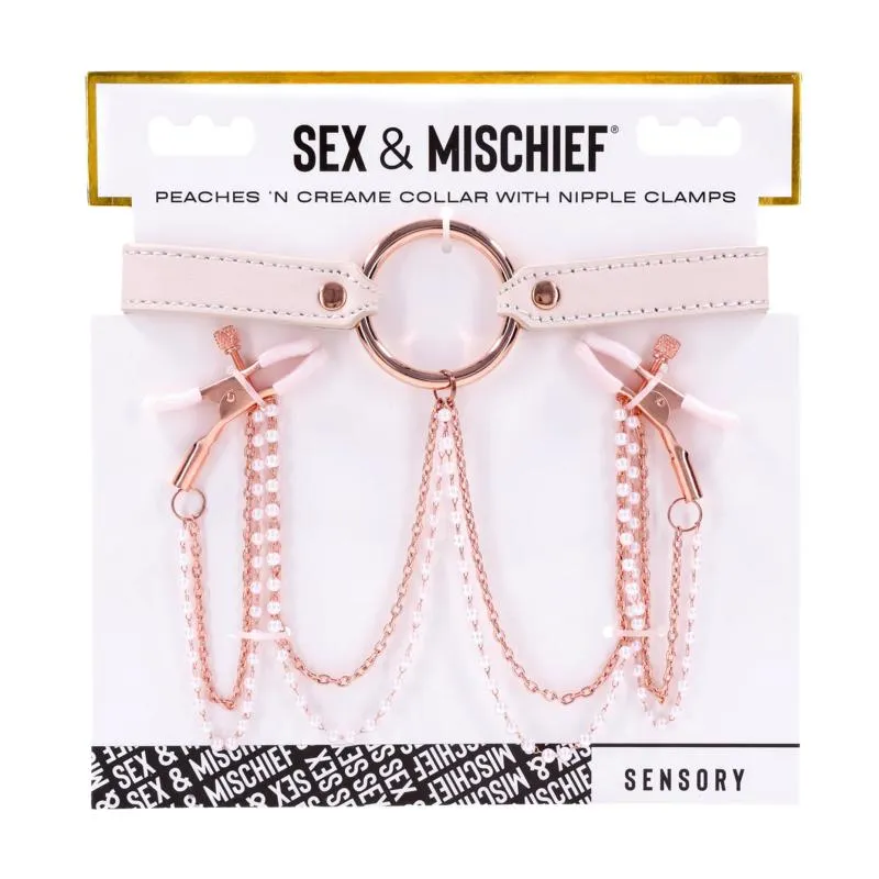 Sportsheets – S&M Peaches ‘n CreaMe Halsband mit Brustwarzenklemmen – Cream