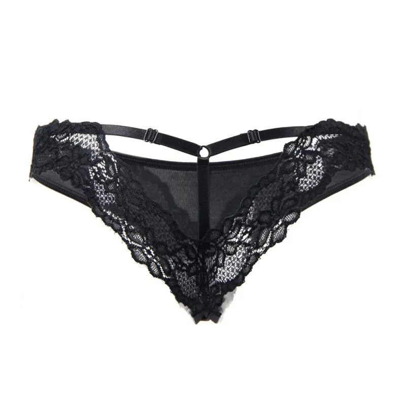 String mit Spitze - Schwarz