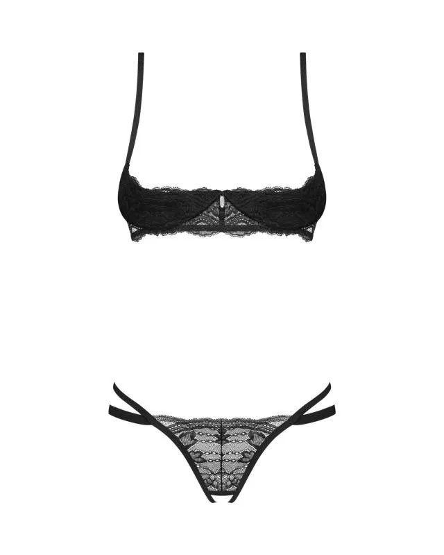 Obsessive - Nutris Zweiteiliges Set mit offenem Schritt - Schwarz