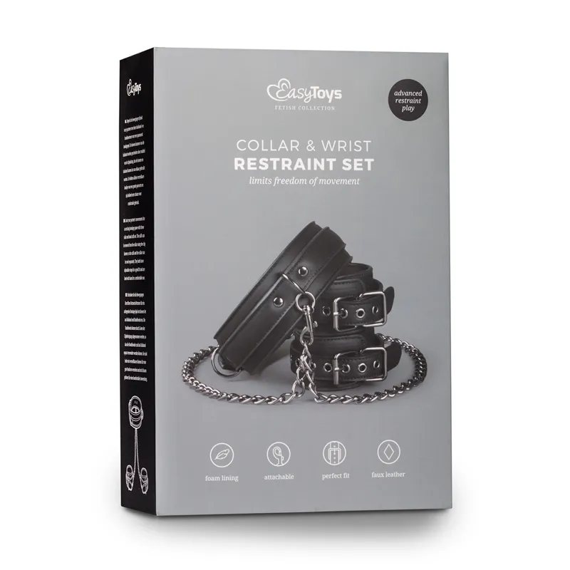 Easytoys Fetish - Lederhalsband mit Handgelenkmanschetten - Schwarz