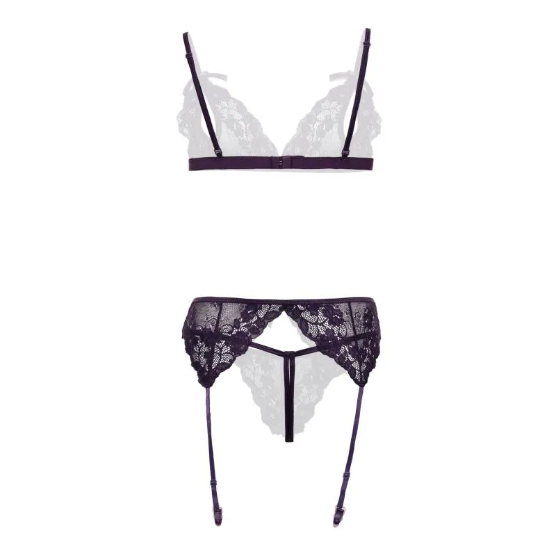 Christine - 3-teiliges offenes BH-Set Axelle- lila