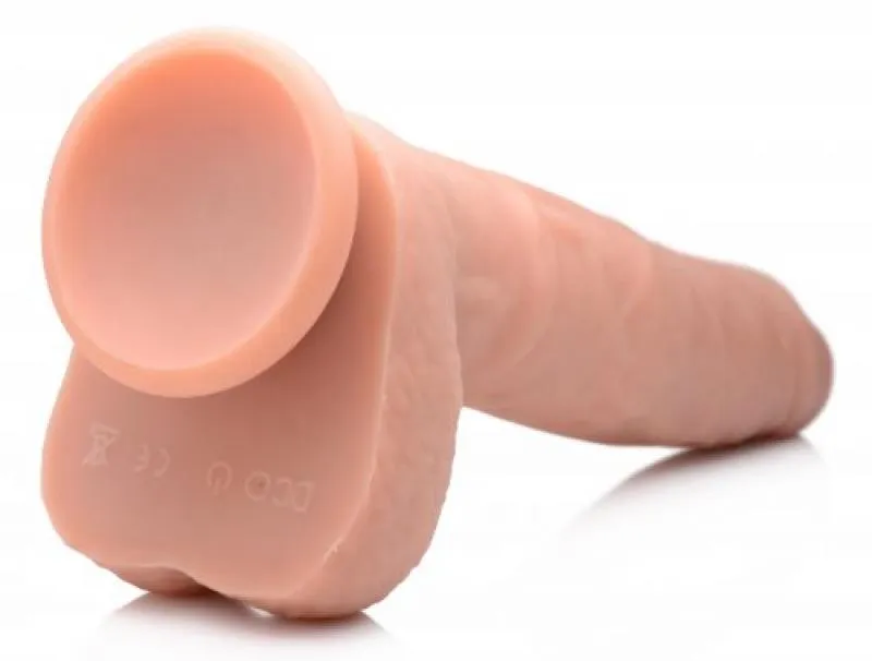 Vibrierender und stoßender XL-Dildo mit Saugnapf und Hoden - Beige