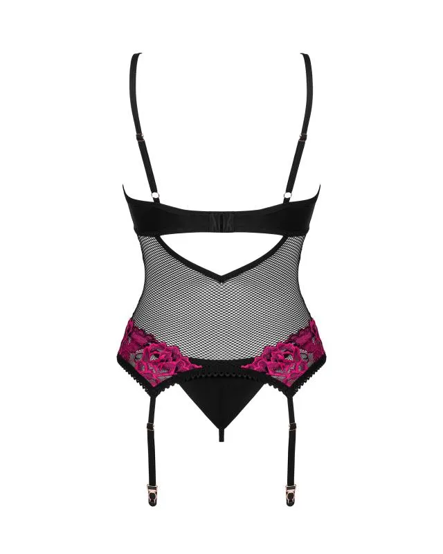 Obsessive - Rosenty Strumpfhalter Korsett - Schwarz/Lila