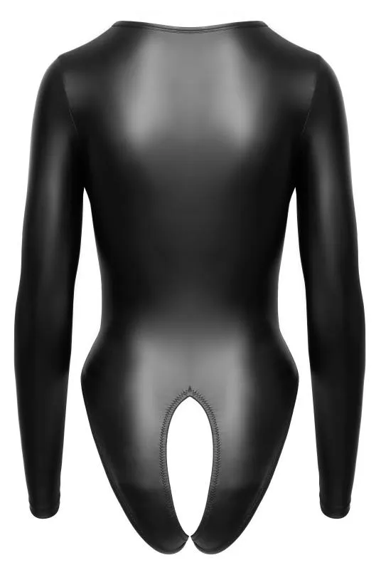 Cottelli LINGERIE – Crotchless Langarm Body – Schwarz