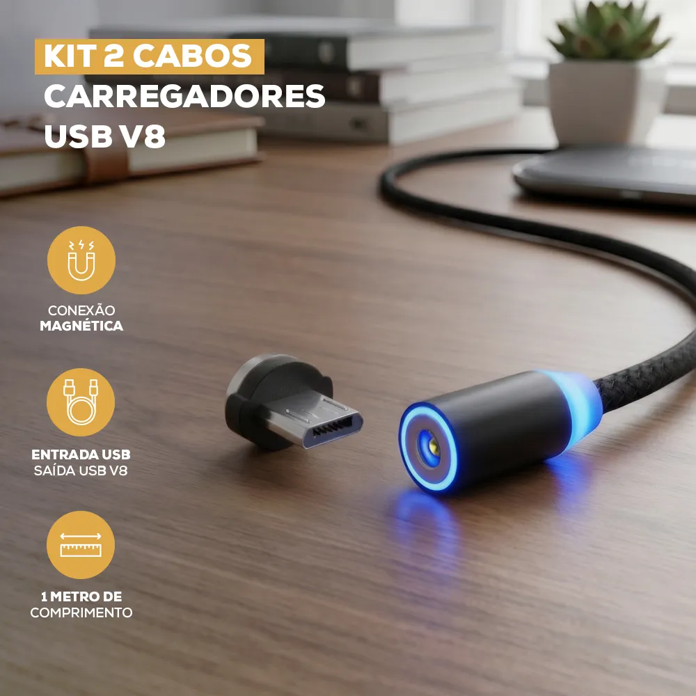 Cabo Magnético Sumexr Sx-b16v8 e V8 Android Led Cabo Rápido Cor Azul Cabo Magnético Sumexr Sx-b16v8 e V8 Android Led Cabo Rápido Cor Azul