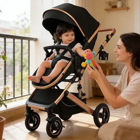 Carrinho De Bebê Luxo 3 Em 1 Marrom Dourado Carrinho De Bebê Luxo 3 Em 1 Marrom Dourado