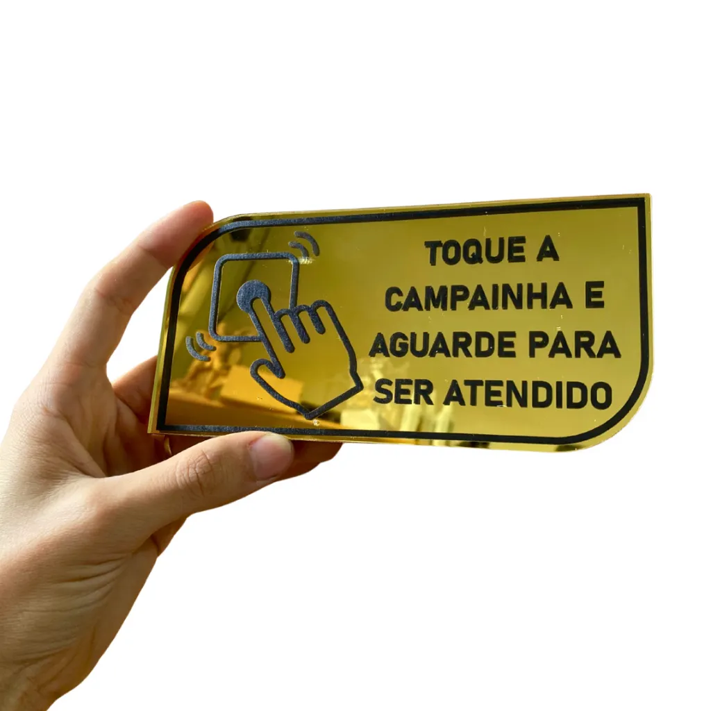 Placa Campainha Para Ser Atendido – Acrílico Espelhado com Escrita Preta Placa Campainha Para Ser Atendido – Acrílico Espelhado com Escrita Preta