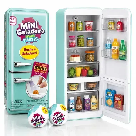 Mini Geladeira De Brinquedo EPS-3069 Com Luz Led UV + 2 Bolas Cápsulas Surpresa Cor Azul Mini Geladeira De Brinquedo EPS-3069 Com Luz Led UV + 2 Bolas Cápsulas Surpresa Cor Azul
