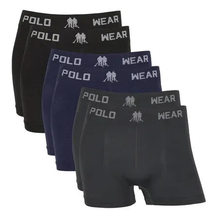 Kit 6 Cuecas Boxer Microfibra Polo Wear Sem Costura Original Kit 6 Cuecas Boxer Microfibra Polo Wear Sem Costura Original