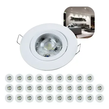 Kit 30 Luminária Teto Spot Led 7w Smd Direcionável Redondo Kit 30 Luminária Teto Spot Led 7w Smd Direcionável Redondo