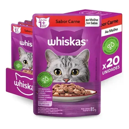 Ração Úmida Whiskas Sachê Gato Adulto Carne Ao Molho 85g 20 Unidades Ração Úmida Whiskas Sachê Gato Adulto Carne Ao Molho 85g 20 Unidades