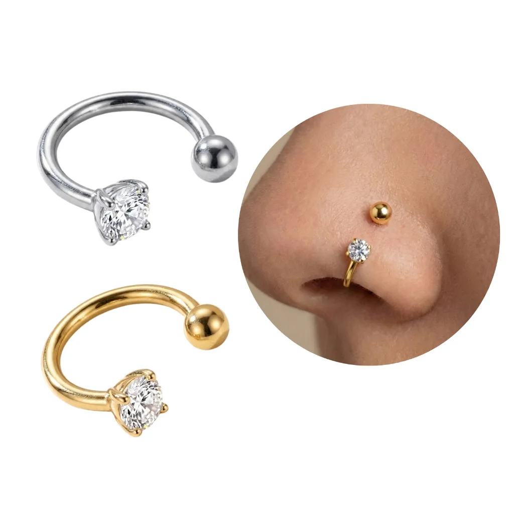 Piercing Duplo Zircônia Bolinha Curvo Feminino Nariz Boca Septo Labret Aço Cirúrgico Hipoalergênico Piercing Duplo Zircônia Bolinha Curvo Feminino Nariz Boca Septo Labret Aço Cirúrgico Hipoalergênico