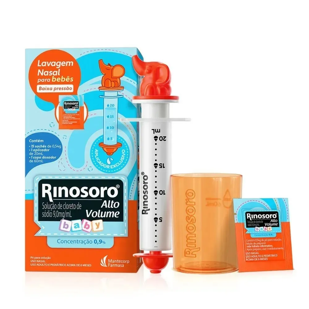 Rinosoro Baby 0,9% com Aplicador + 15 Sachês – Higiene Nasal Segura | Alto Volume Prático Rinosoro Baby 0,9% com Aplicador + 15 Sachês – Higiene Nasal Segura | Alto Volume Prático