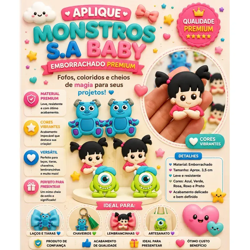 Aplique Emborrachado Monstro SA Baby Infantil Laços Tiaras Prendedores Artesanato DIY Aplique Emborrachado Monstro SA Baby Infantil Laços Tiaras Prendedores Artesanato DIY