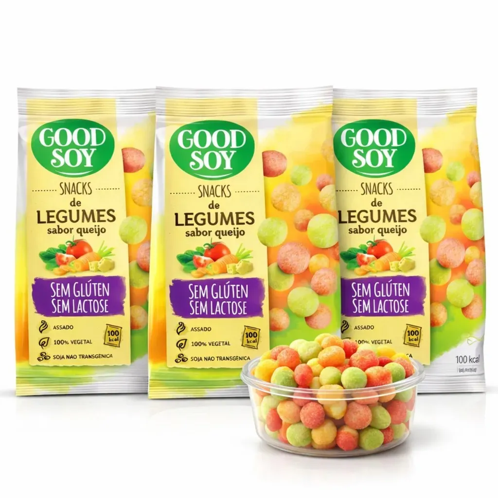 Kit 3 Snacks de Soja GOODSOY s/ Gluten Legumes e Queijo 25g Kit 3 Snacks de Soja GOODSOY s/ Gluten Legumes e Queijo 25g
