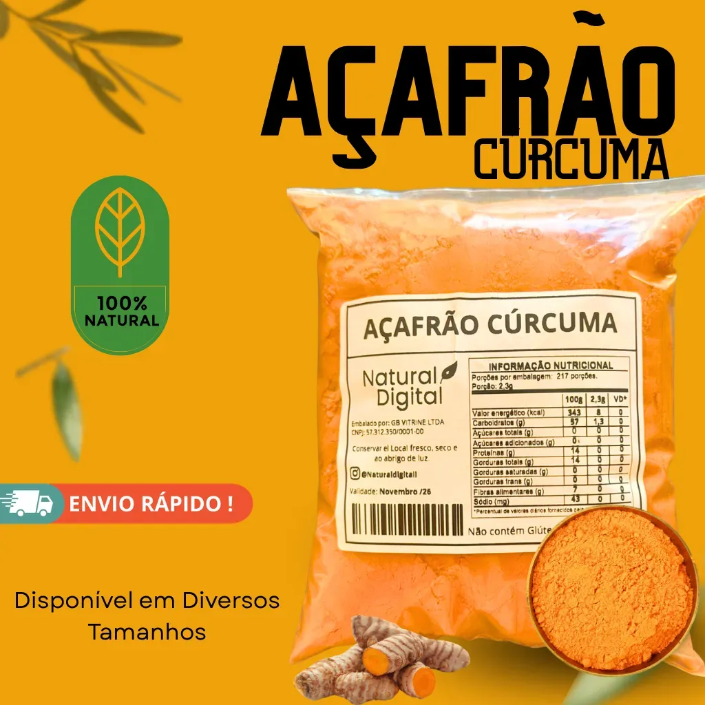Açafrão Cúrcuma Pó 100% Curcumina Puro - com Laudo Açafrão Cúrcuma Pó 100% Curcumina Puro - com Laudo