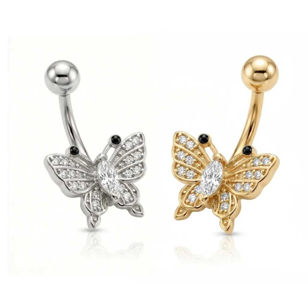Piercing Umbigo Borboleta Cravejado Zircônia Dourado Prata Acessórios Femininos Anti Alérgico Piercing Umbigo Borboleta Cravejado Zircônia Dourado Prata Acessórios Femininos Anti Alérgico