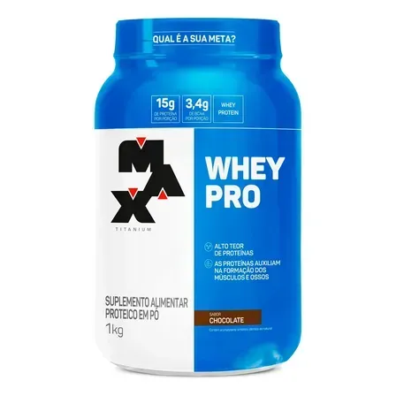 Whey Protein 1kg Whey Pro Max Titanium Sabor Chocolate BCAA e Aminoácidos Whey Protein 1kg Whey Pro Max Titanium Sabor Chocolate BCAA e Aminoácidos