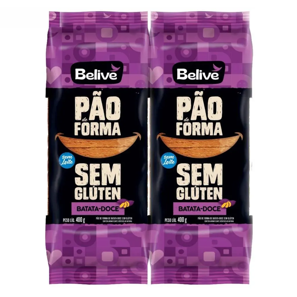 Kit 2 Pão de Forma BELIVE Batata Doce s/ Glúten 400g Kit 2 Pão de Forma BELIVE Batata Doce s/ Glúten 400g