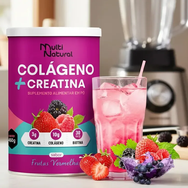 Colágeno + Creatina e Biotina Sabor Frutas Vermelhas Pote 450g - Multi Natural Colágeno + Creatina e Biotina Sabor Frutas Vermelhas Pote 450g - Multi Natural