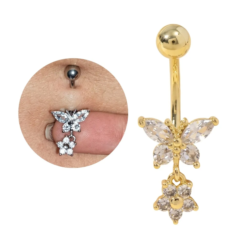 Piercing Umbigo Borboleta Cravejada Zircônias Anti Alérgico Aço Cirúrgico Prata Hipoalergênico Piercing Umbigo Borboleta Cravejada Zircônias Anti Alérgico Aço Cirúrgico Prata Hipoalergênico