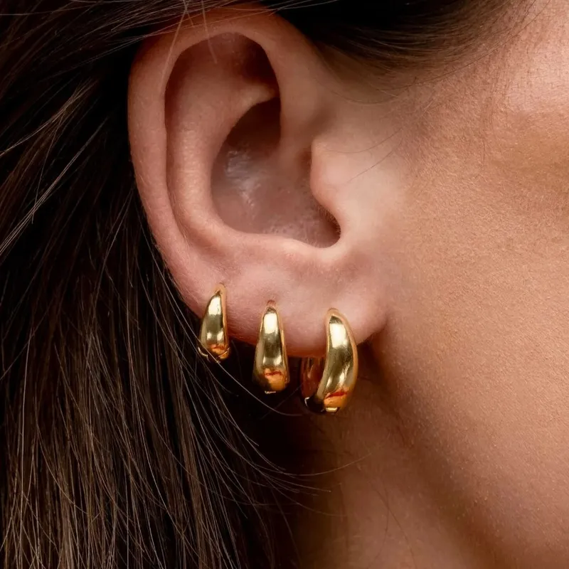 Semijoia Trio Brincos De Argola Lisa Delicada Banho Ouro 18k Anti Alérgico Acessórios Feminino