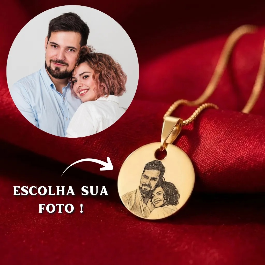 Colar Personalizado Foto Gravação 15mm Feminino Banhado Ouro 18k Anti Alérgico (45cm) Casal Presente Mimo Dia Namorados Colar Personalizado Foto Gravação 15mm Feminino Banhado Ouro 18k Anti Alérgico (45cm) Casal Presente Mimo Dia Namorados