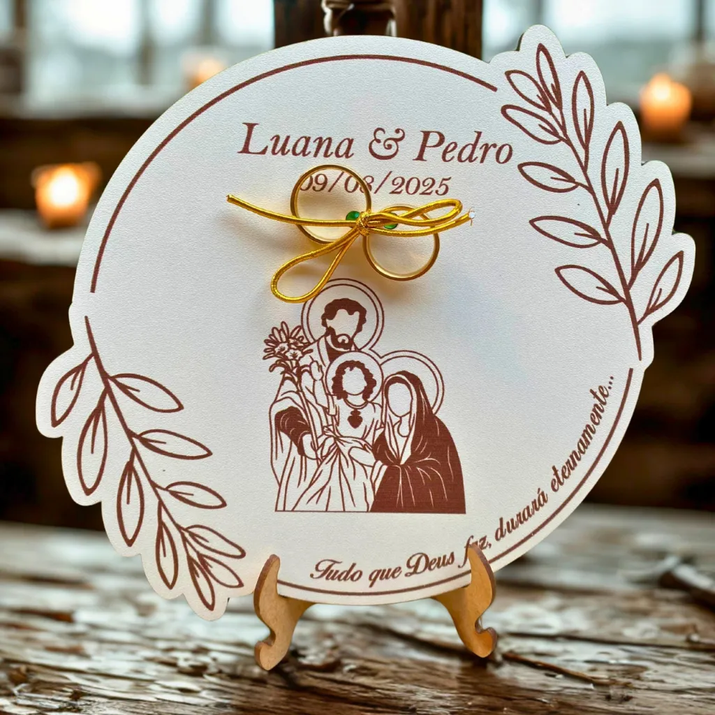 PORTA ALIANÇA PARA CASAMENTO PERSONALIZADO SAGRADA FAMILIA COM SUPORTE PORTA ALIANÇA PARA CASAMENTO PERSONALIZADO SAGRADA FAMILIA COM SUPORTE