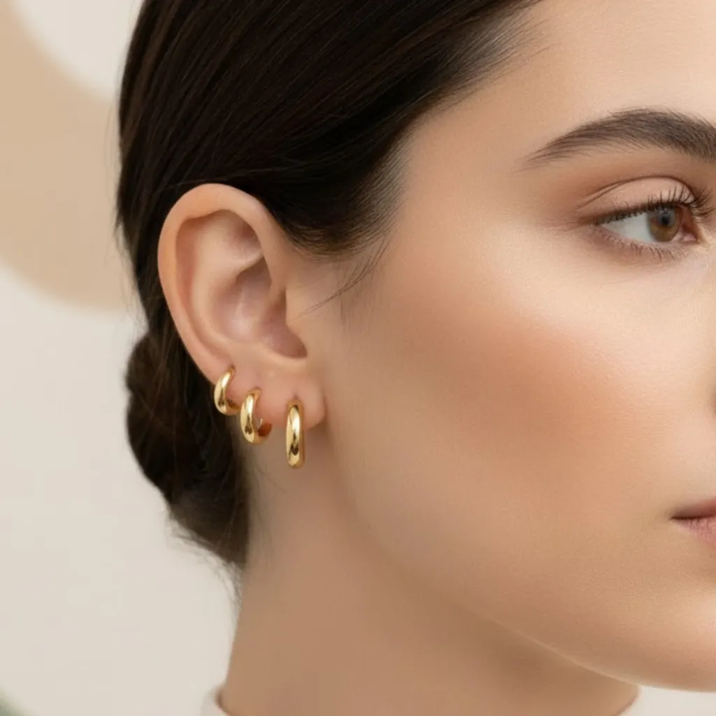 Trio Brincos Meia Argola Lisa Banho Ouro 18k Anti Alérgico Acessórios Femininos Trio Brincos Meia Argola Lisa Banho Ouro 18k Anti Alérgico Acessórios Femininos