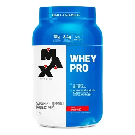 Whey Protein 1kg Whey Pro Max Titanium Sabor Morango BCAA e Aminoácidos Whey Protein 1kg Whey Pro Max Titanium Sabor Morango BCAA e Aminoácidos