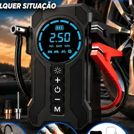 Compressor De Ar Portátil 150 PSI Auxiliar De Partida 12V Inflador De Pneus Digital Automotivo USB-C Emergência Carro Moto SUV Compressor De Ar Portátil 150 PSI Auxiliar De Partida 12V Inflador De Pneus Digital Automotivo USB-C Emergência Carro Moto SUV