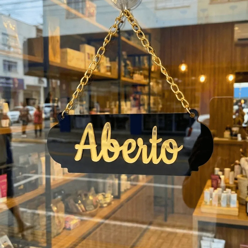 PLACA ABERTO E VOLTO JA FECHADO EM ACRILICO ESPELHADO COM VENTOSA PLACA ABERTO E VOLTO JA FECHADO EM ACRILICO ESPELHADO COM VENTOSA