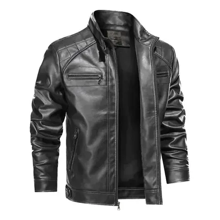 Jaqueta De Couro Masculina Slim Forrada Sem Capuz Jaqueta De Couro Masculina Slim Forrada Sem Capuz