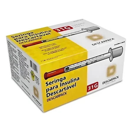 Seringa Insulina 0,5ml Agulha 6,0x0,25mm 100 Un Descarpack Seringa Insulina 0,5ml Agulha 6,0x0,25mm 100 Un Descarpack