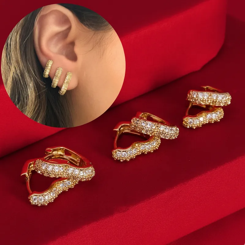 Semijoia Trio Brincos De Argola Lisa Delicada Banho Ouro 18k Anti Alérgico Acessórios Feminino