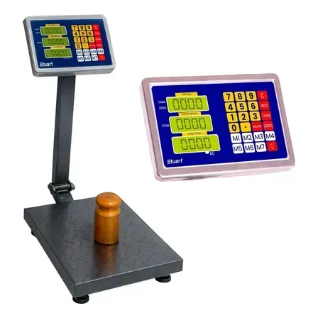 Balança De Plataforma Digital Suporta 200kg Com Coluna E Base Antiderrapante Resistente 40x30cm C/ Visor Led Bivolt 110v 127v 220v - Bateria Integrada - Traduzida Em Português - Cor Cinza - Stuart Balança De Plataforma Digital Suporta 200kg Com Coluna E Base Antiderrapante Resistente 40x30cm C/ Visor Led Bivolt 110v 127v 220v - Bateria Integrada - Traduzida Em Português - Cor Cinza - Stuart