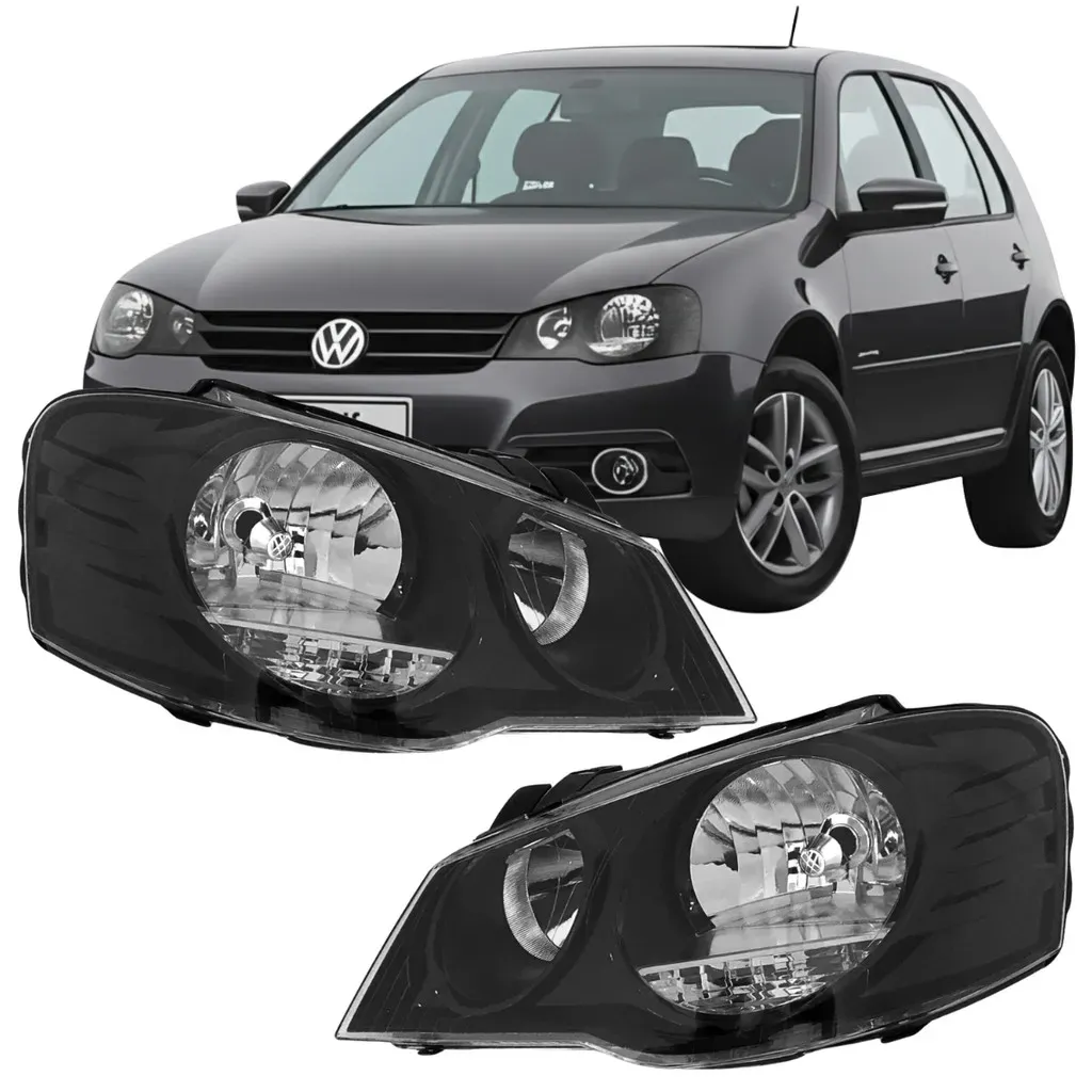 Par Farol Dianteiro Máscara Negra Volkswagen Golf 2008 a 2013 Par Farol Dianteiro Máscara Negra Volkswagen Golf 2008 a 2013